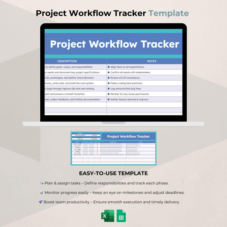 Project Workflow Tracker Template | Google Sheets Task Management - Etsy