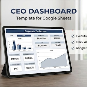 CEO Dashboard Template for Google Sheets, Executive Business KPI Tracker, Financial Management Spreadsheet, Professional Performance Metrics