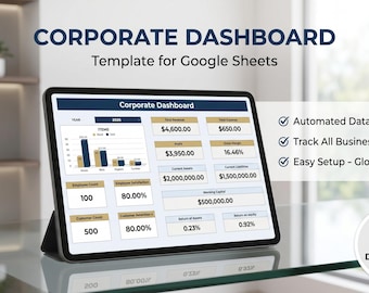 Corporate Dashboard for Google Sheets, Business KPI Tracker, Financial Management Template, Small Business Metrics Spreadsheet, Profit Tool