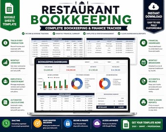 Restaurant Bookkeeping Spreadsheet | Income & Expense Tracker | Google Sheets Accounting Template