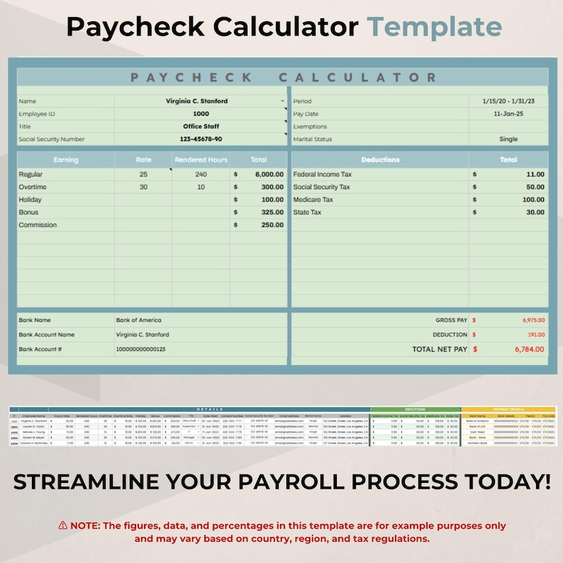 Example Tips Paychecks Paycheck Calculator Template, Google Sheets Salary Estimator, Editable ...
