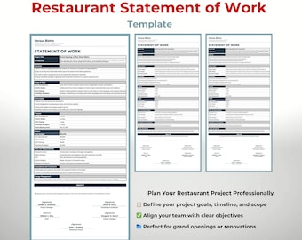 Restaurant Statement of Work Template: Task Management in Google Sheets