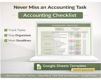 Accounting Checklist Template | Bookkeeping Task Tracker | Monthly & Year-End Accounting Spreadsheet Google Sheets