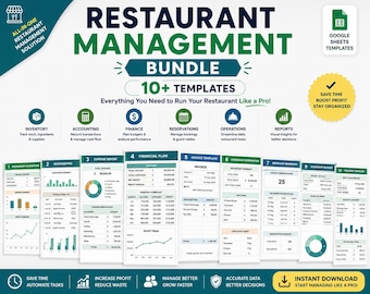 Restaurant Management Spreadsheet Bundle | Inventory, Accounting & Finance Templates for Google Sheets