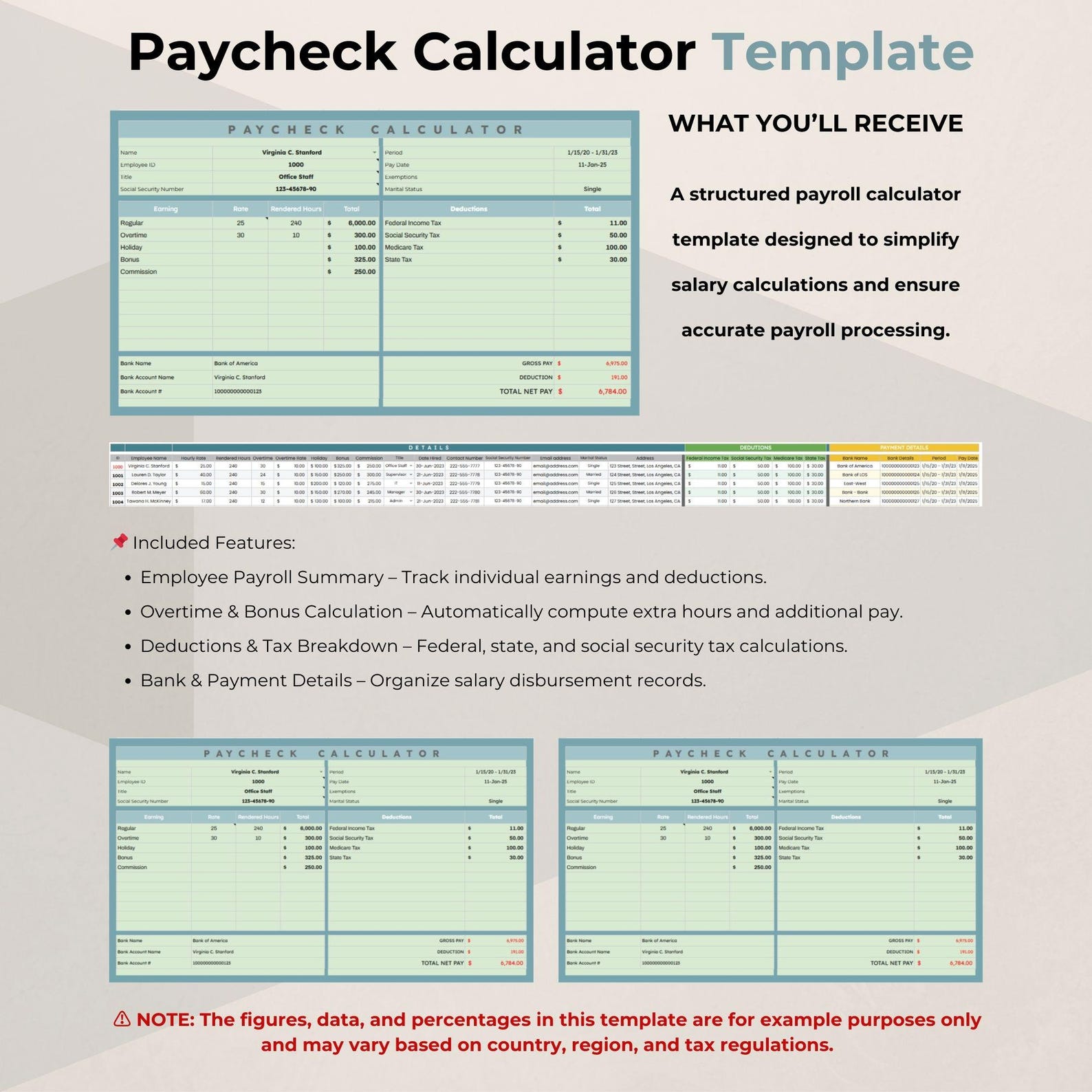 Paycheck Calculator Template | Google Sheets Salary Estimator - Etsy