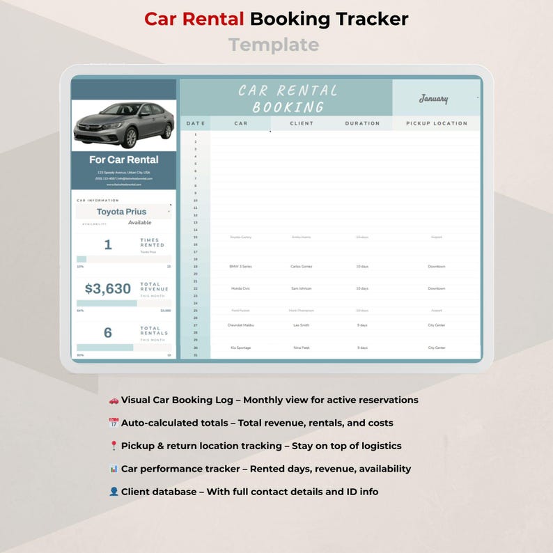 Car Rental Booking Dashboard for Google Sheets — Vehicle Scheduler ...