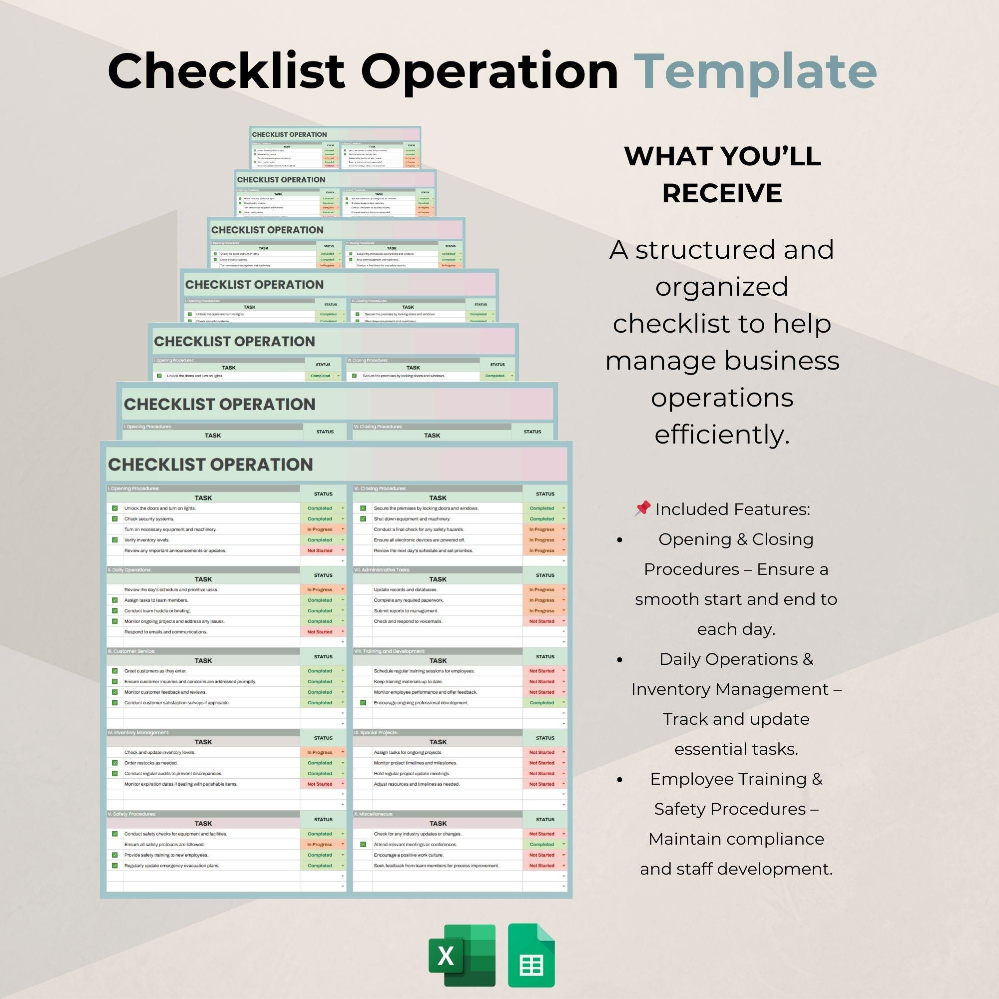 Inbound Operation Checklist.pdf Operation Checklist Template | Google Sheets Workflow Manager - Etsy