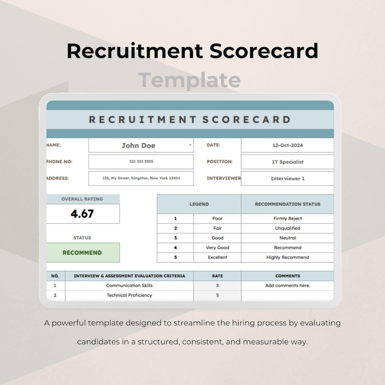 Recruitment Scorecard Template: Google Sheets Hiring Assessment ...