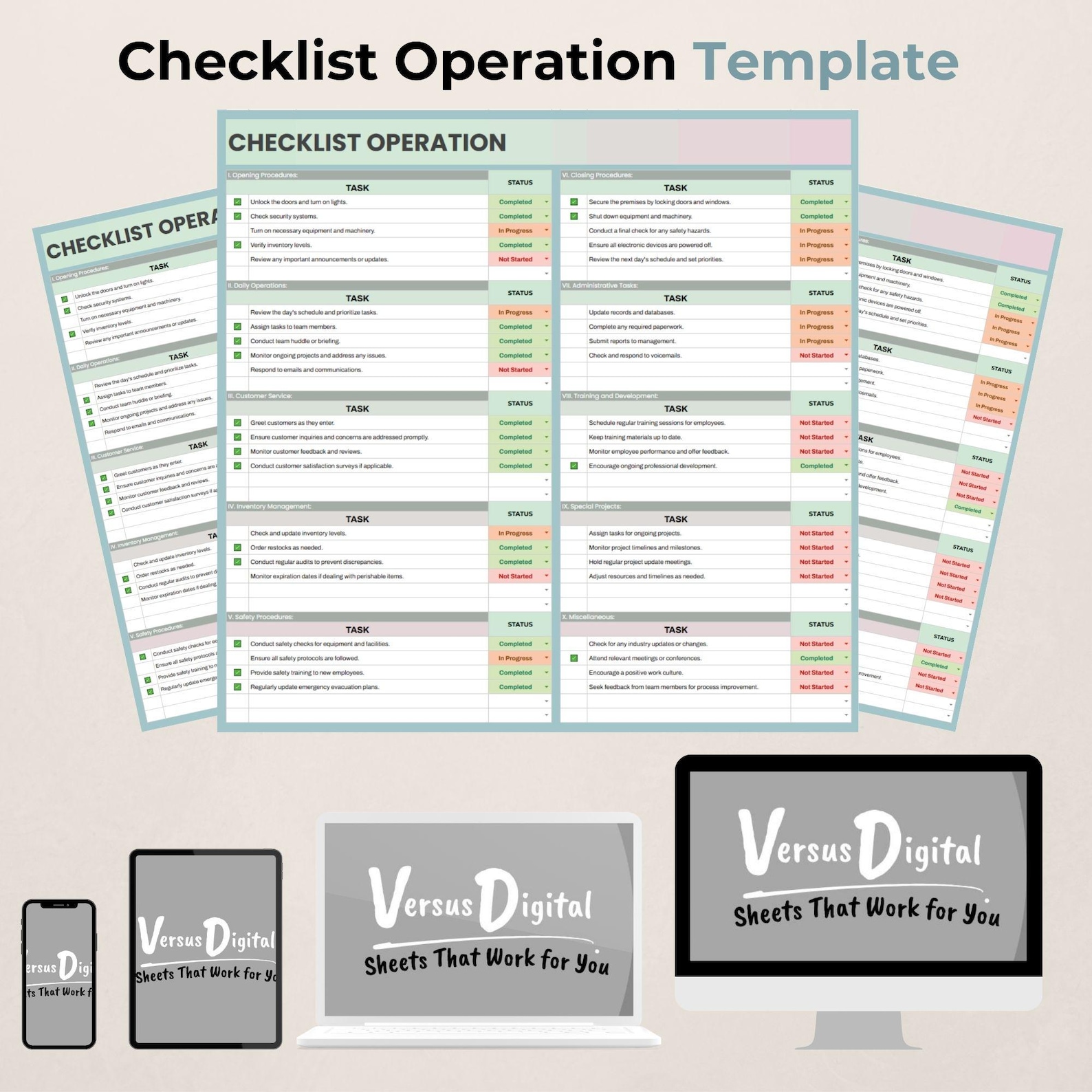 Operation Checklist Template | Google Sheets Workflow Manager - Etsy