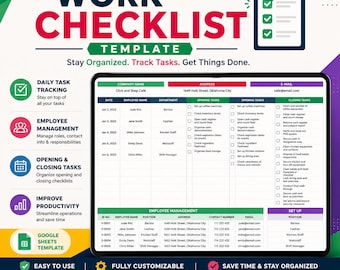 Google Sheets Work Checklist Template | Daily Productivity Tracker | Digital Download