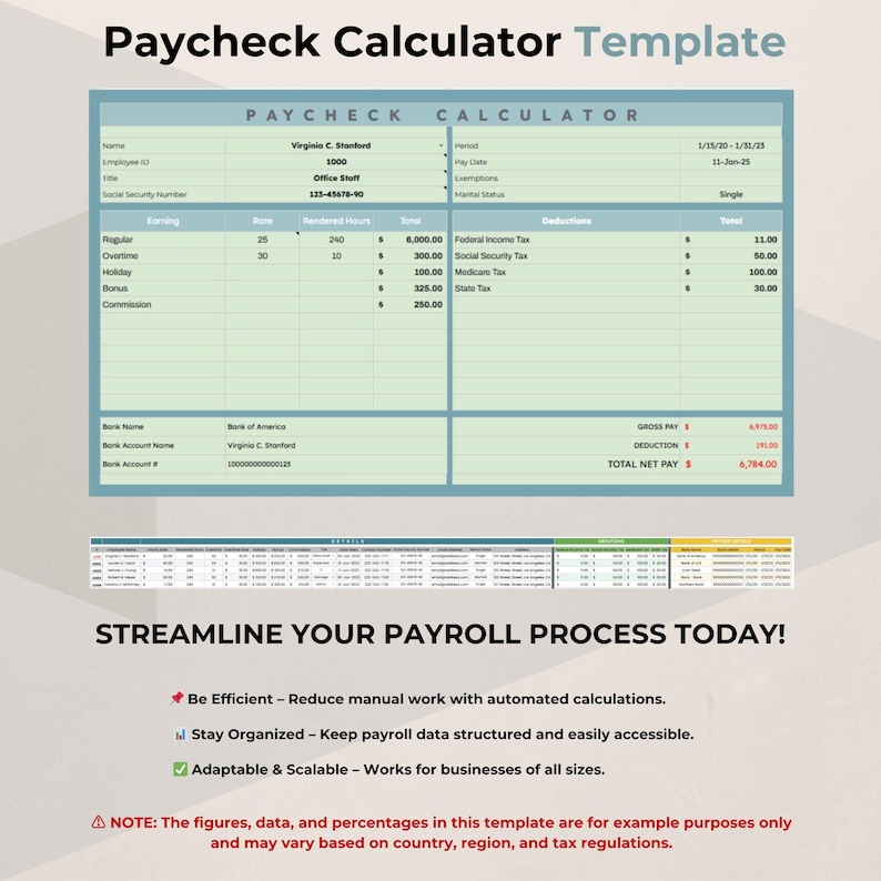 Paycheck Calculator Template, Google Sheets Salary Estimator, Editable ...