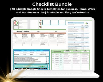 Ensemble de modèles de listes de contrôle modifiables | 30 listes de contrôle Google Sheets