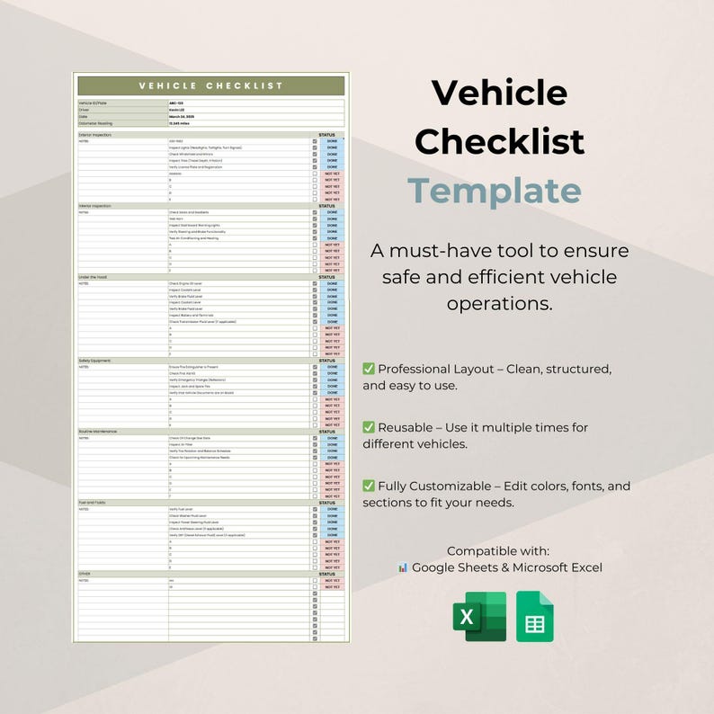 Car Maintenance Log Template | Google Sheets Vehicle Tracker - Etsy