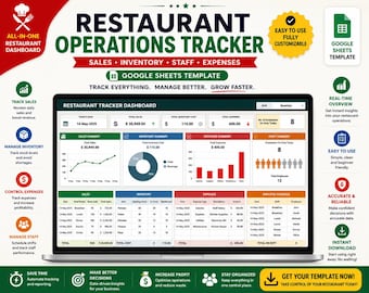 Restaurant Operations Tracker | Sales, Inventory & Staff Dashboard | Google Sheets Template