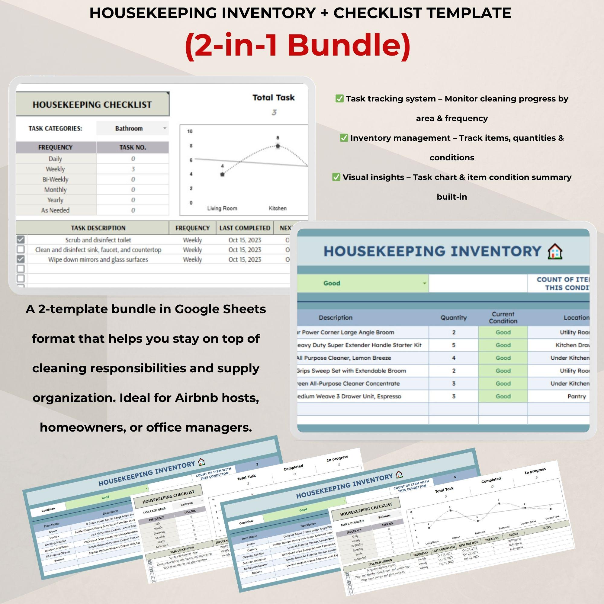 Housekeeping Checklist & Inventory Template: Cleaning Task Log (google ...