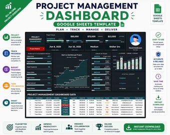 Project Management Dashboard | Task & Team Tracking Spreadsheet | Google Sheets Project Planner