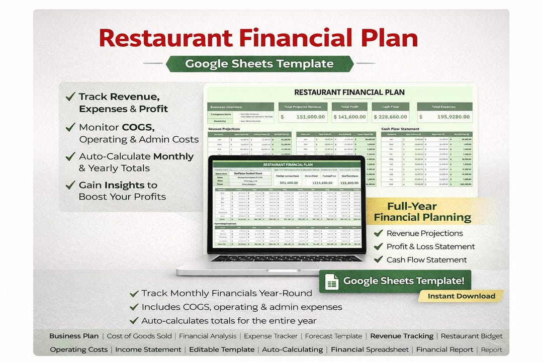 Restaurant Financial Plan Template | Google Sheets Budget Dashboard ...