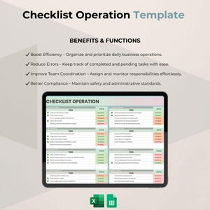 Operation Performance Checklist Operation Checklist Template | Google Sheets Workflow Manager - Etsy