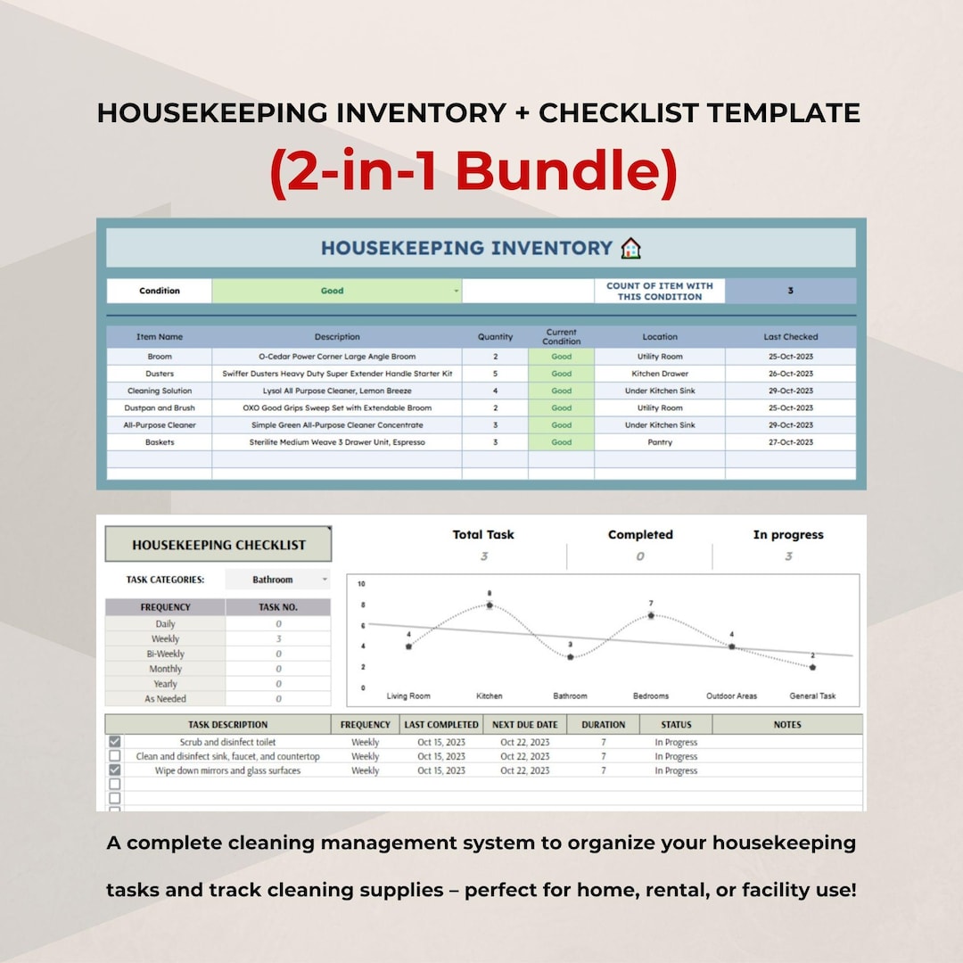 Housekeeping Checklist & Inventory Template: Cleaning Task Log (google ...