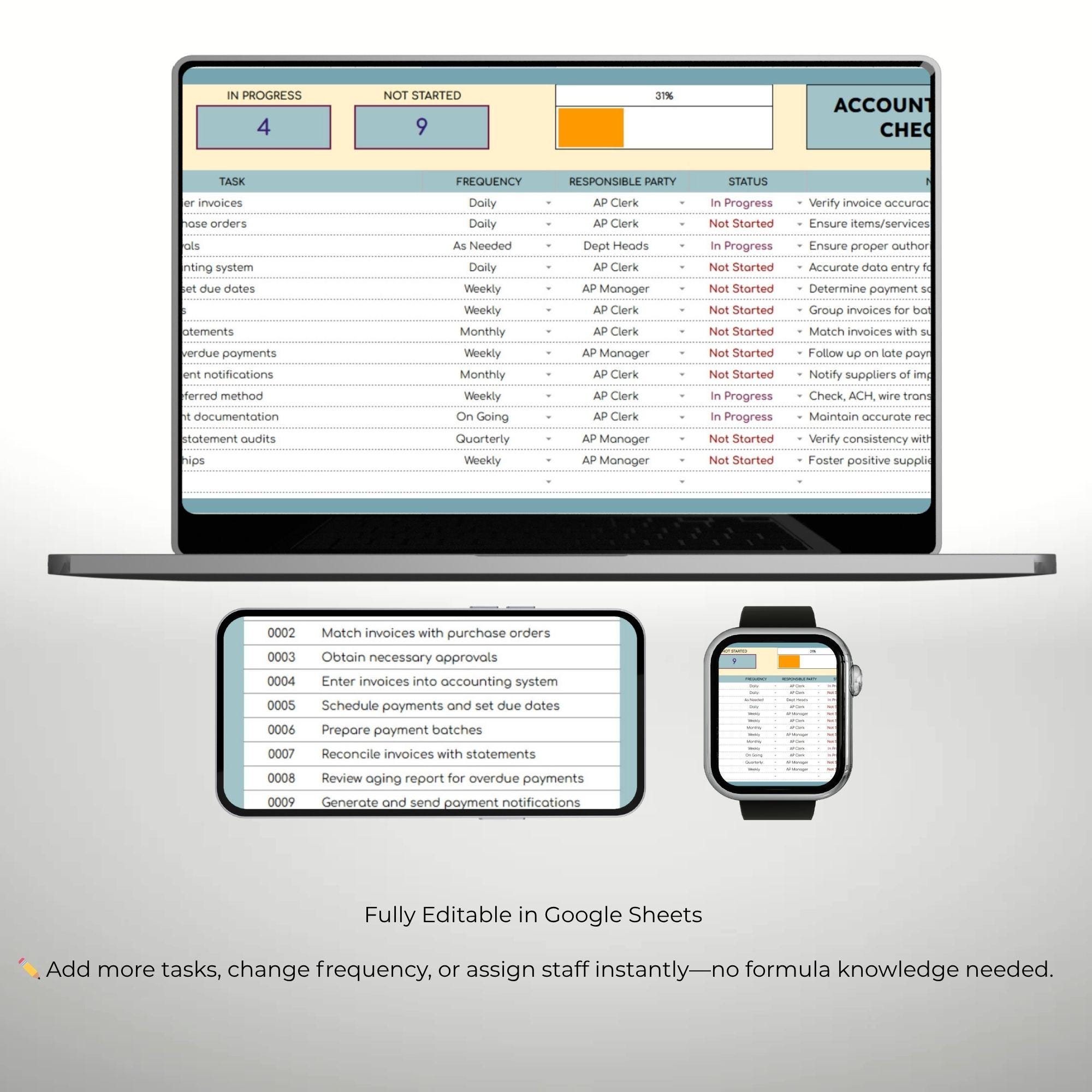 Accounts Payable Checklist Template | Google Sheets Invoice Tracker ...