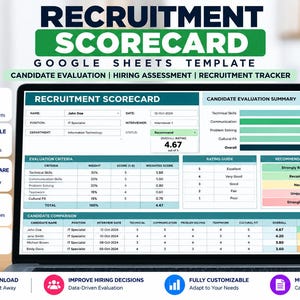 Recruitment Scorecard Google Sheets Template | Candidate Evaluation Form | Hiring Assessment Tracker