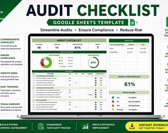 Modèle de liste de contrôle d'audit | Suivi de l'audit interne | Outil de conformité et d'inspection Google Sheets