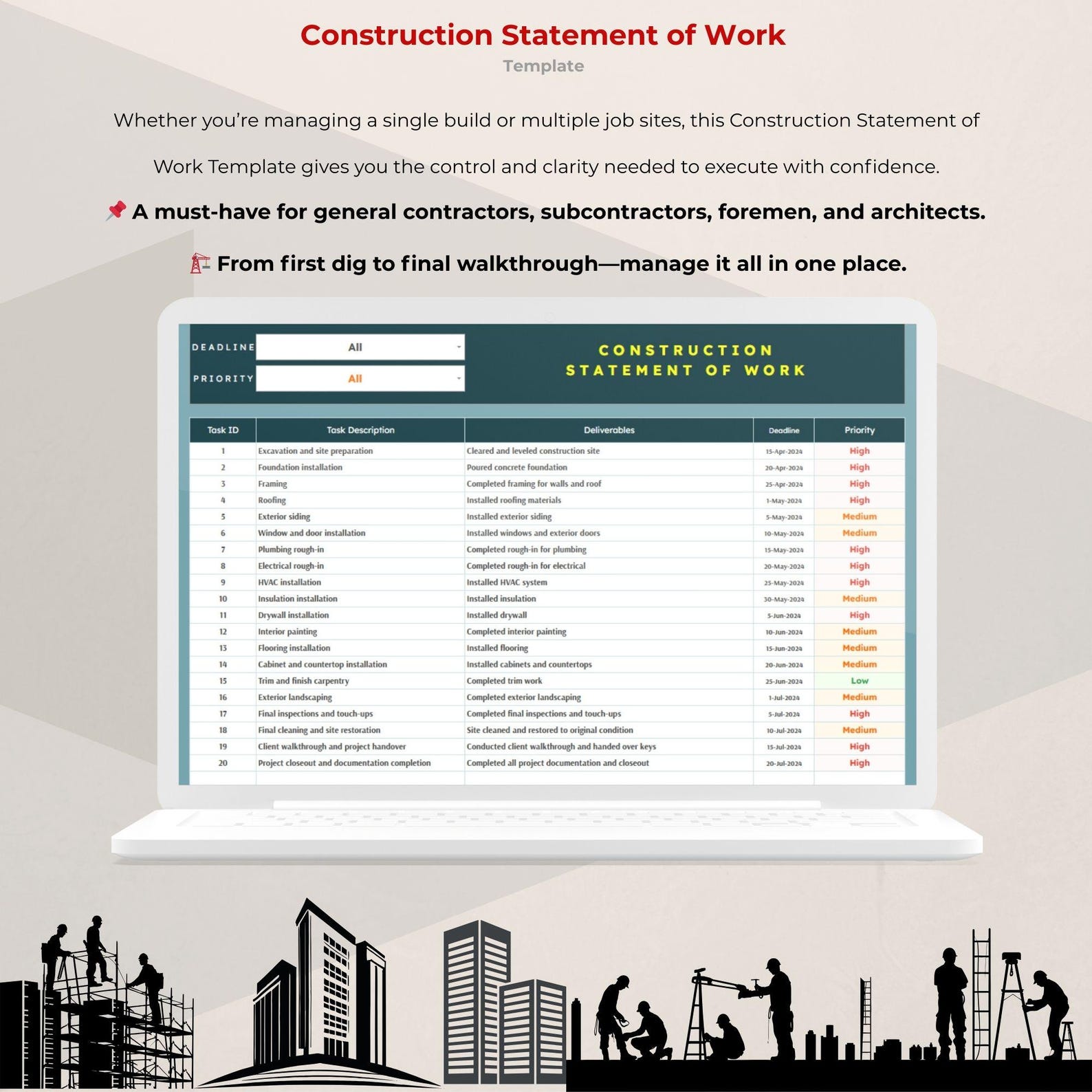 Construction Statement of Work Template: Google Sheets Project Tracker ...