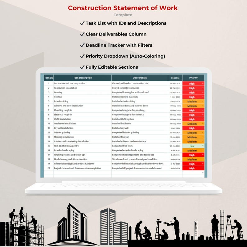 Construction Statement of Work Template: Google Sheets Project Tracker ...