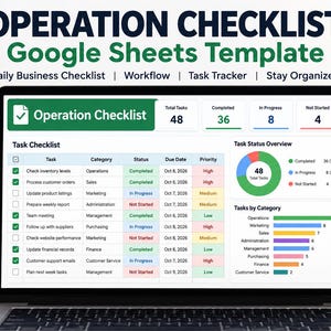 Operationele checklist Google Sheets-sjabloon, dagelijkse bedrijfschecklist, workflow- en taaktracker