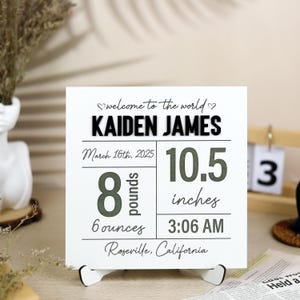 Personalized Birth Statistics Wooden Sign – Custom Baby Name Plaque, Framed Nursery Wall Art, Newborn Keepsake, Baby Shower Gift
