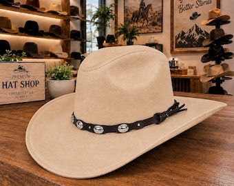 Sombrero unisex de cuero genuino flexible estilo western americano Outback