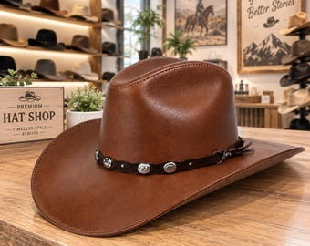 Sombrero unisex de cuero genuino flexible estilo western americano Outback