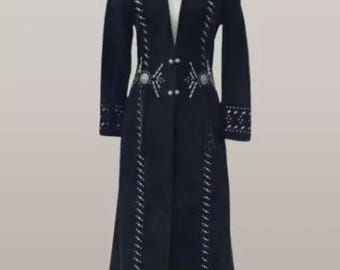 Women New Look Long Wedding Dress American Western Style Suede Leather With Beaded Work
