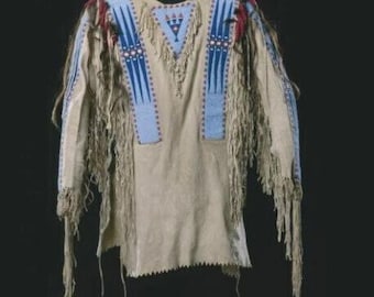 Chaqueta de ante estilo western americano tradicional para hombre, con flecos y camisa de trabajo con cuentas.