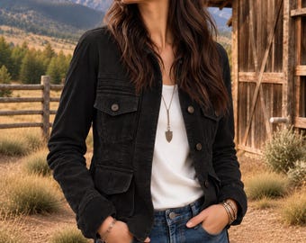 Chaqueta de mujer de piel de ante suave y auténtica - Chaqueta informal de estilo militar