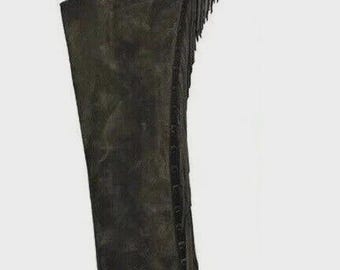 Men Western American Cowboy Suede Leather Pant Rodeo Style & Fringes Black Chap