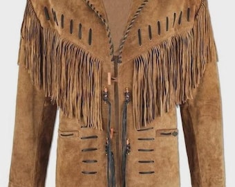 Chaqueta de ante estilo western para hombre - Estilo americano con flecos y cuentas
