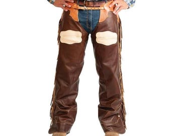 Chapa de cuero marrón oscuro estilo vaquero occidental para hombre, estilo rodeo, para montar a caballo.