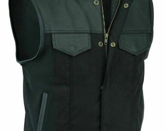 Chaleco de motociclista Cardura con cuero negro Son of Anarchy para hombre