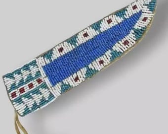 Funda de cuchillo de gamuza con cuentas hecha a mano - Estilo sioux de 23 cm - Muy famosa