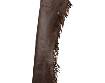 Men Western Cowboy Real Leather Rodeo Style Horse Riding Chocolate Brown Chap