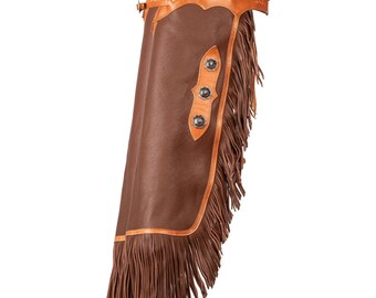 Men Western Cowboy Real Leather Rodeo Style Horse Riding Brown Chap