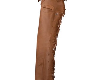 Men Western Cowboy Real Leather Rodeo Style Horse Riding Brown Chap