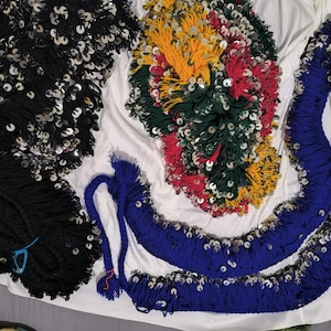 Cintura Monete Danza Del Ventre - Con 128 Monete, Sciarpa In Chiffon Nero - Foto 11