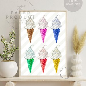 Vanilletüte Eistüte Eiscreme Wandkunst, Zapfeneis Druck, Eiscreme Wandkunst, bunte Zapfen Wandkunst