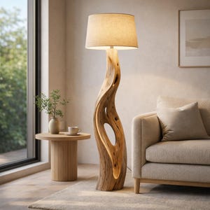 Organic Driftwood Floor Lamp – Tall Root Sculpture Light, Rustic Coastal Standing Lamp, Handmade Beach House Decor