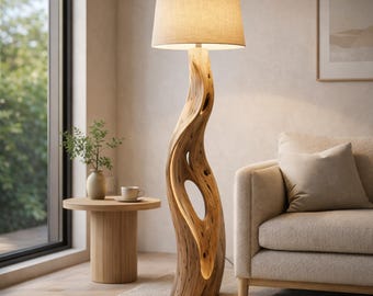 Vloerlamp van organisch drijfhout – hoge sculptuurlamp wortel, rustieke staande lamp kust, handgemaakt strandhuisdecor