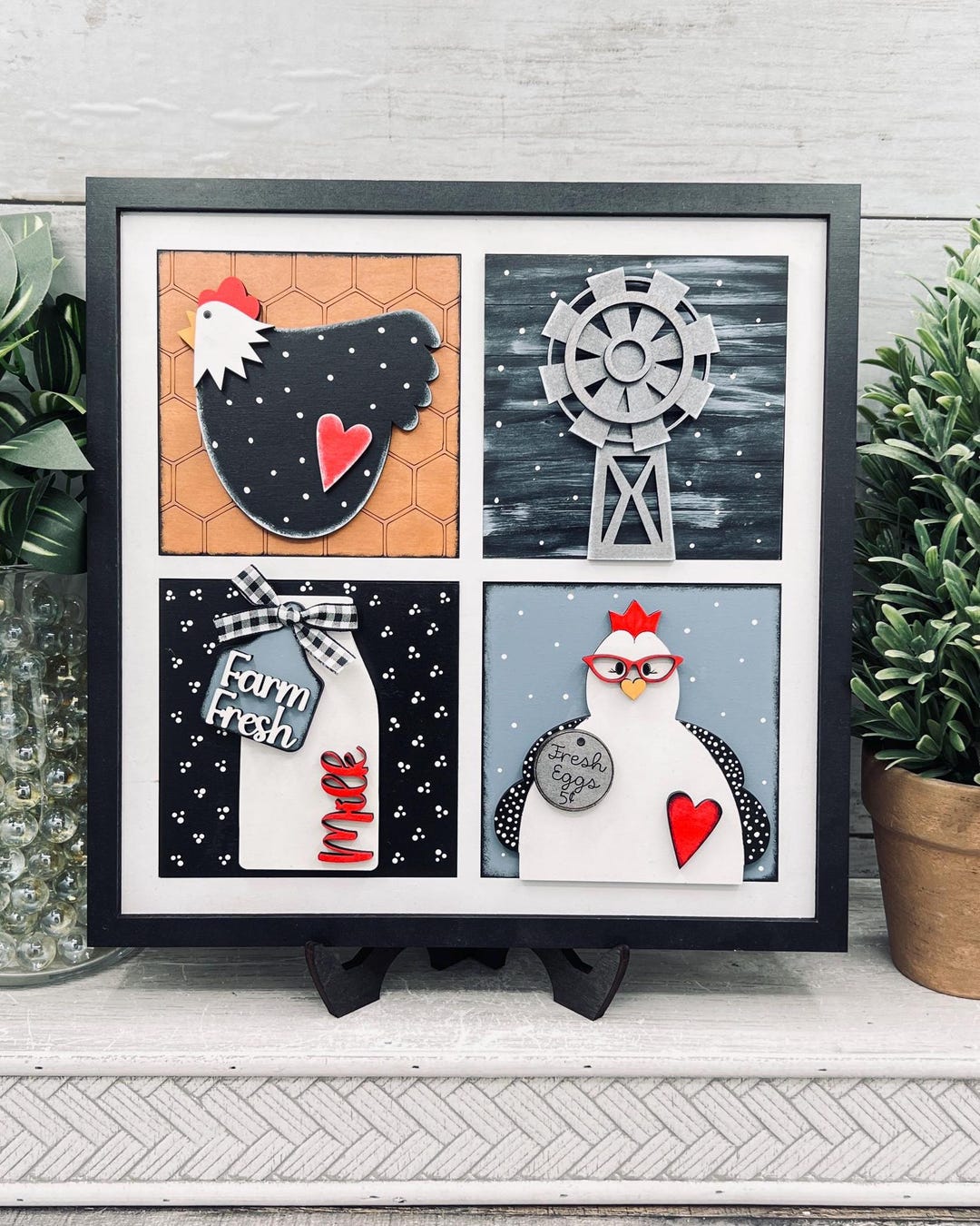 Farm Square Tile Sign, Interchangeable Square Home Decor, Chicken Decor ...