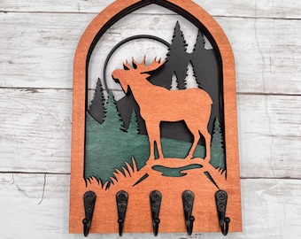 Moose Keyholder for Wall, Rustic Cabin Decor, Woodland Theme, Lodge Wall Decor, Handmade Moose Wall Art, Cabin Key Organizer, Gift for Cabin
