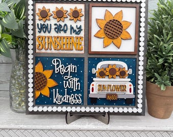 Sunflower Tile Sign, Interchangeable Square Summer Decor